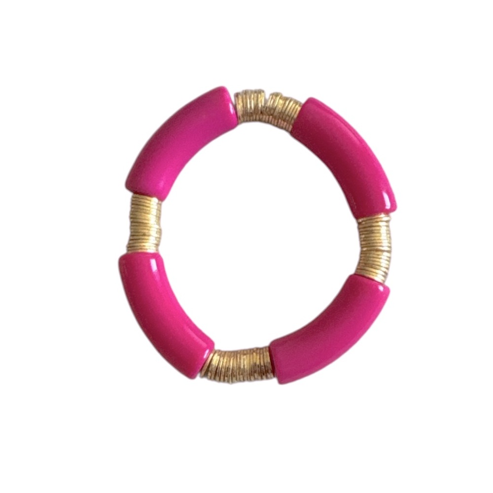 Unbranded Pink Acrylic Tube Bead & Gold Toned Spacer Bead Bracelet